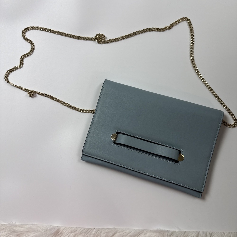 Topshop Pale Blue Faux‎ Leather Gold Chain Strap Handbag Shoulder Crossbody Bag